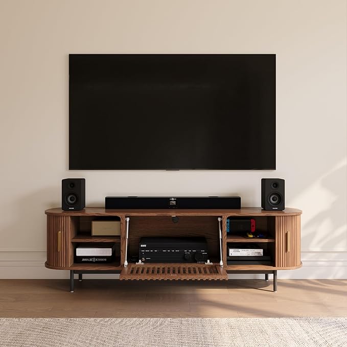 POVISON Fully-Assembled Mid Century Modern TV Stand for 65 inch TV, Sliding D...