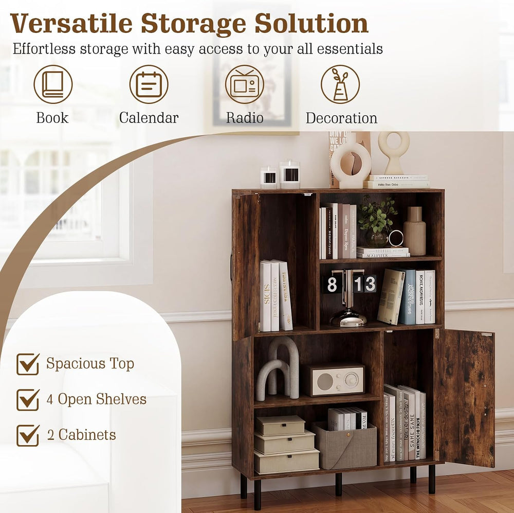 Giantex 47-Inches Storage Cabinet with Doors, Open Shelves, Anti-Tipping Devi...