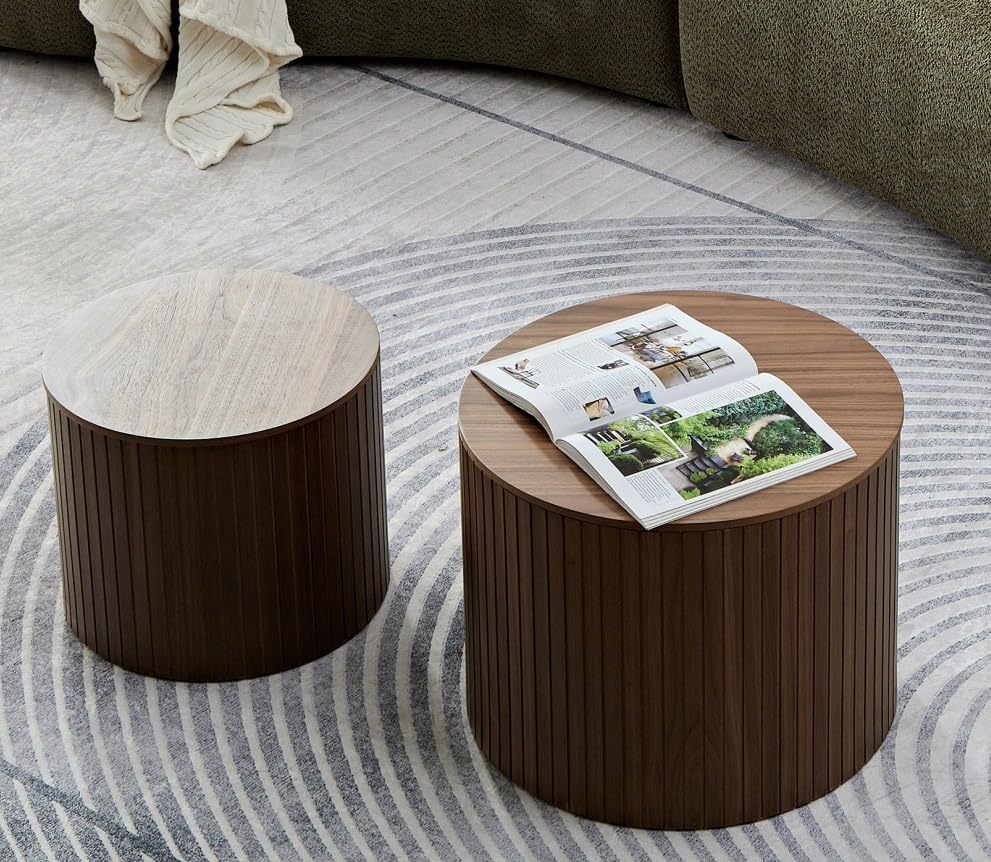 Nested Table Set 2 Pieces, MDF Coffee Table Set Living Room/Lounge Area(Brown)