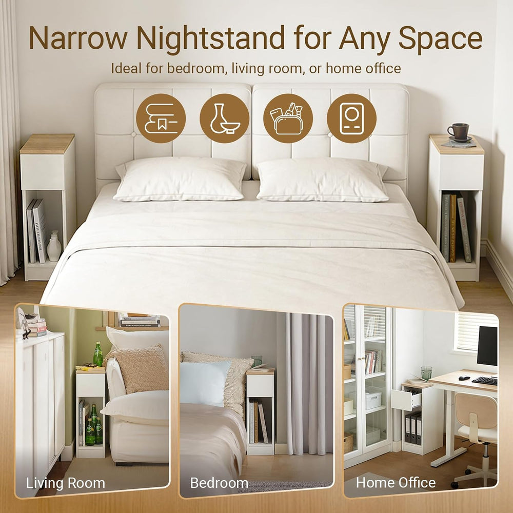SoBuy Narrow Nightstand Set of 2 | Slim Bedside Tables with Drawers Suitable ...