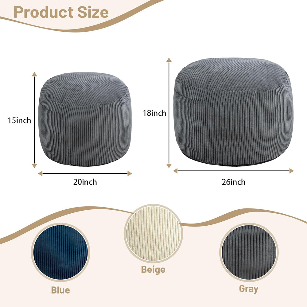 Round Stuffed Pouf Ottoman (Gray, 20" D x 20" W x 15" H) | Cor...