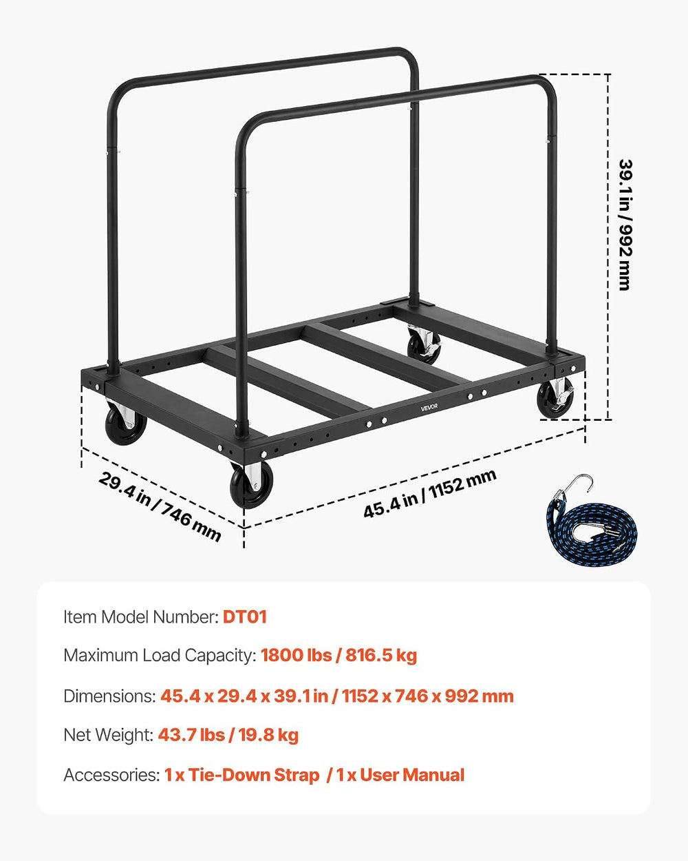 VEVOR Folding Table Cart, 1800 LBS Heavy Duty Table Trolley with 5" Swiv...