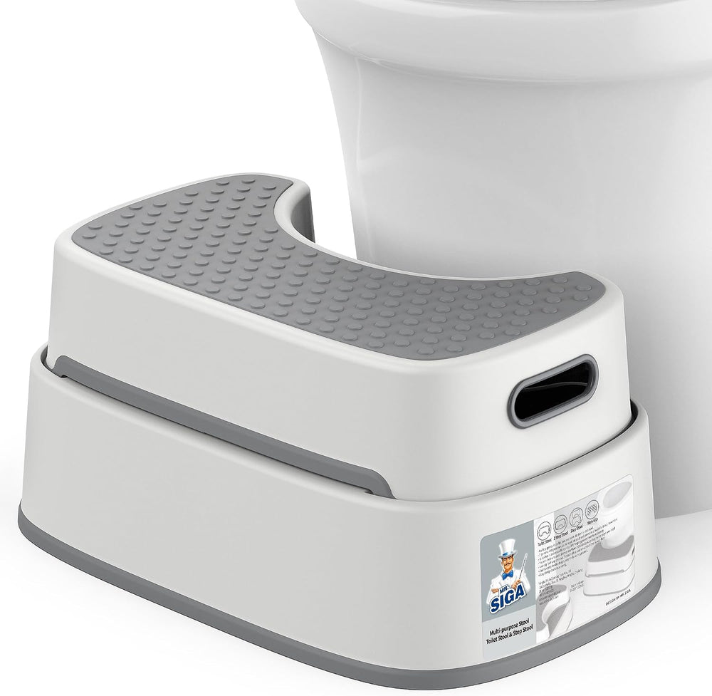 MR.SIGA Toilet Stool Squat Adult Bathroom Foot Stool, Off-White & Dark Gray