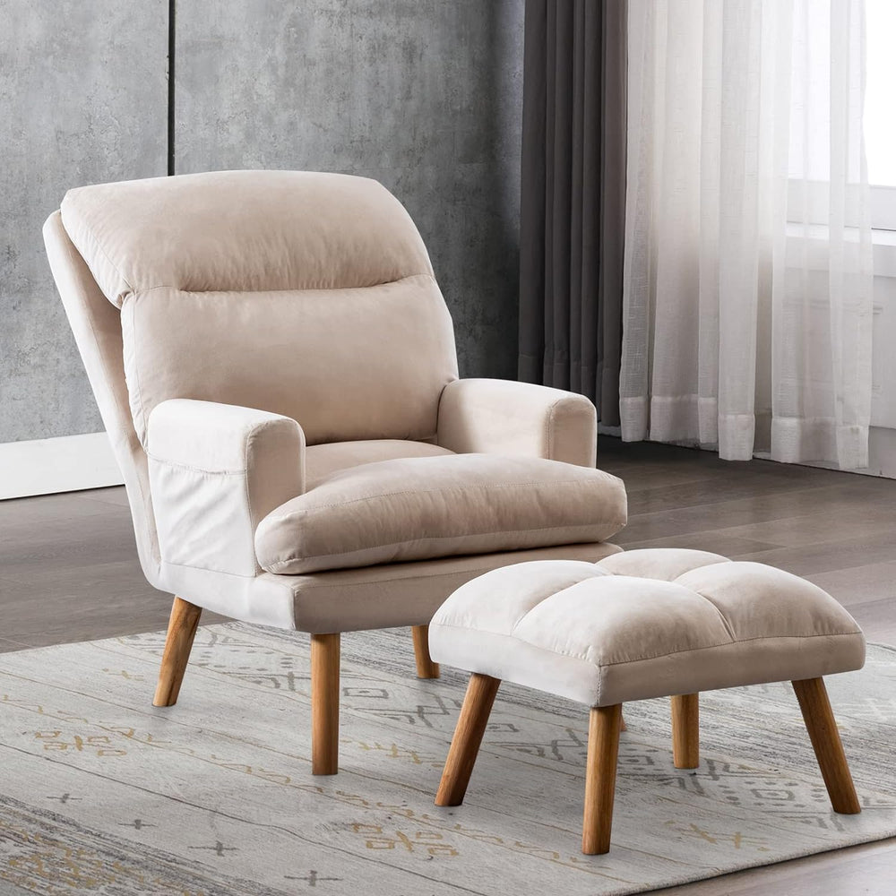 INZOY Accent Chairs with Ottoman Set, Modern Velvet Armchair with Adjustable ...