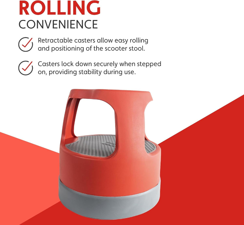 Cramer Scooter Stool, Round, 2-Step, 15", Step and Lock Wheels, 300 lb C...