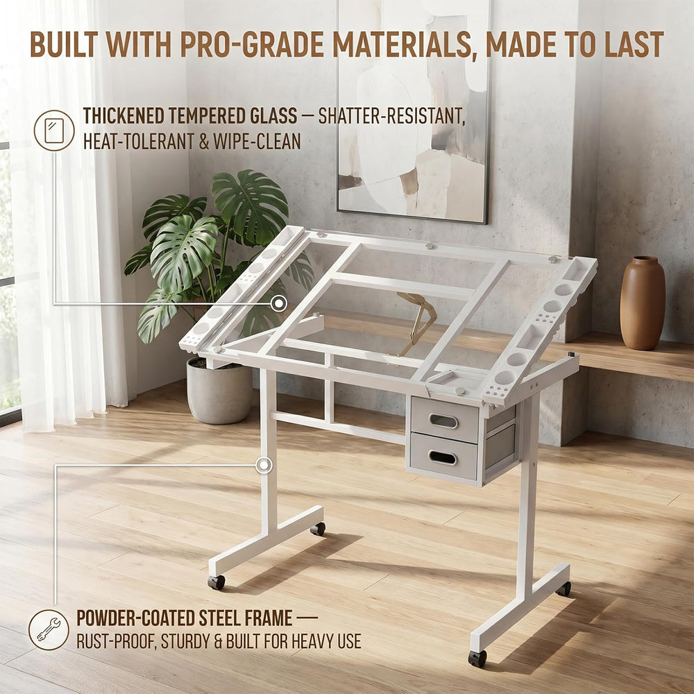 Rolling Drafting Table Desk, Painting Table Art Craft Desk Crafting Table wit...