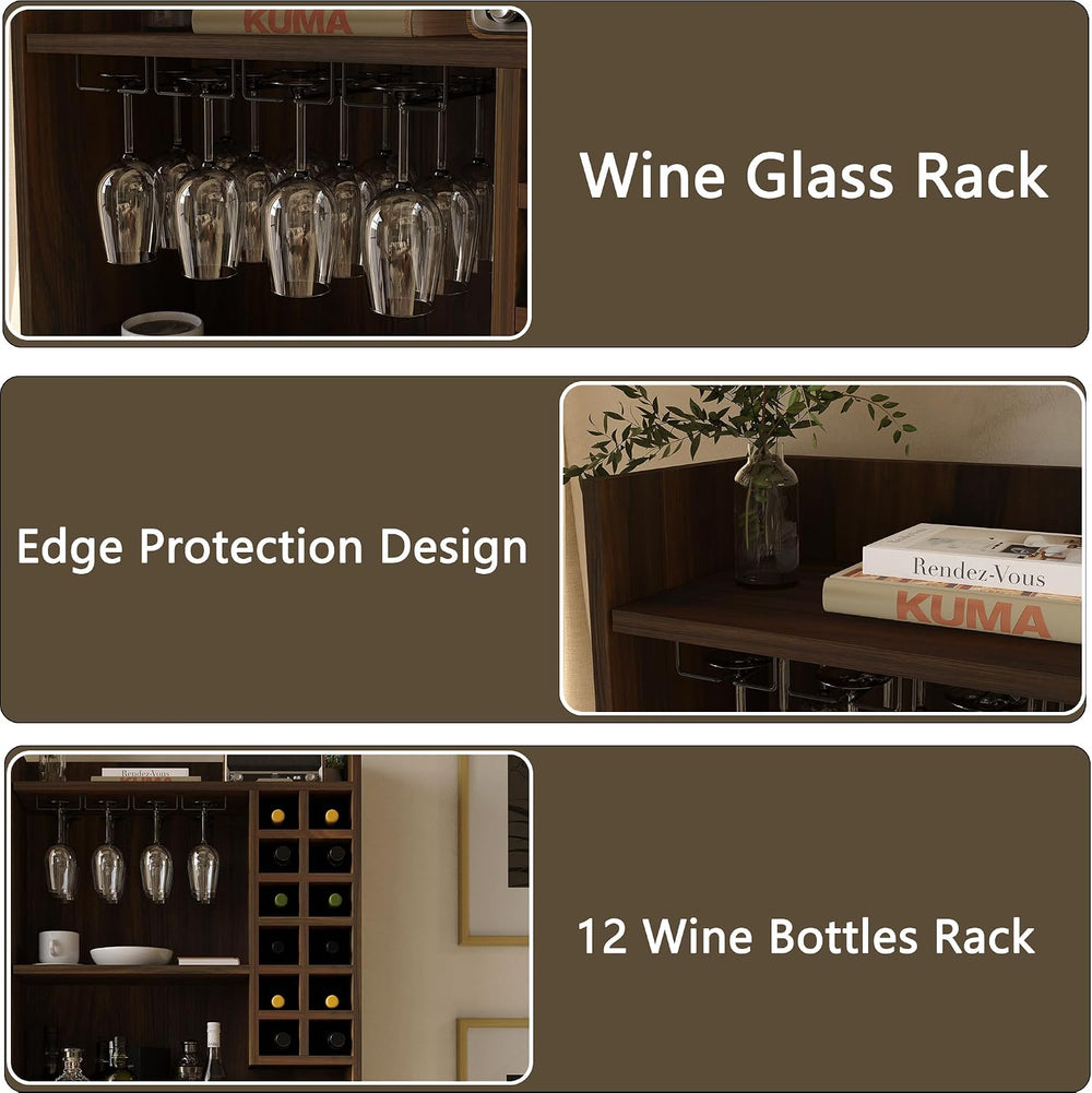 71" Kitchen Pantry Cabinet with 12 Wine Bottle Racks, Kitchen Hutch Food...