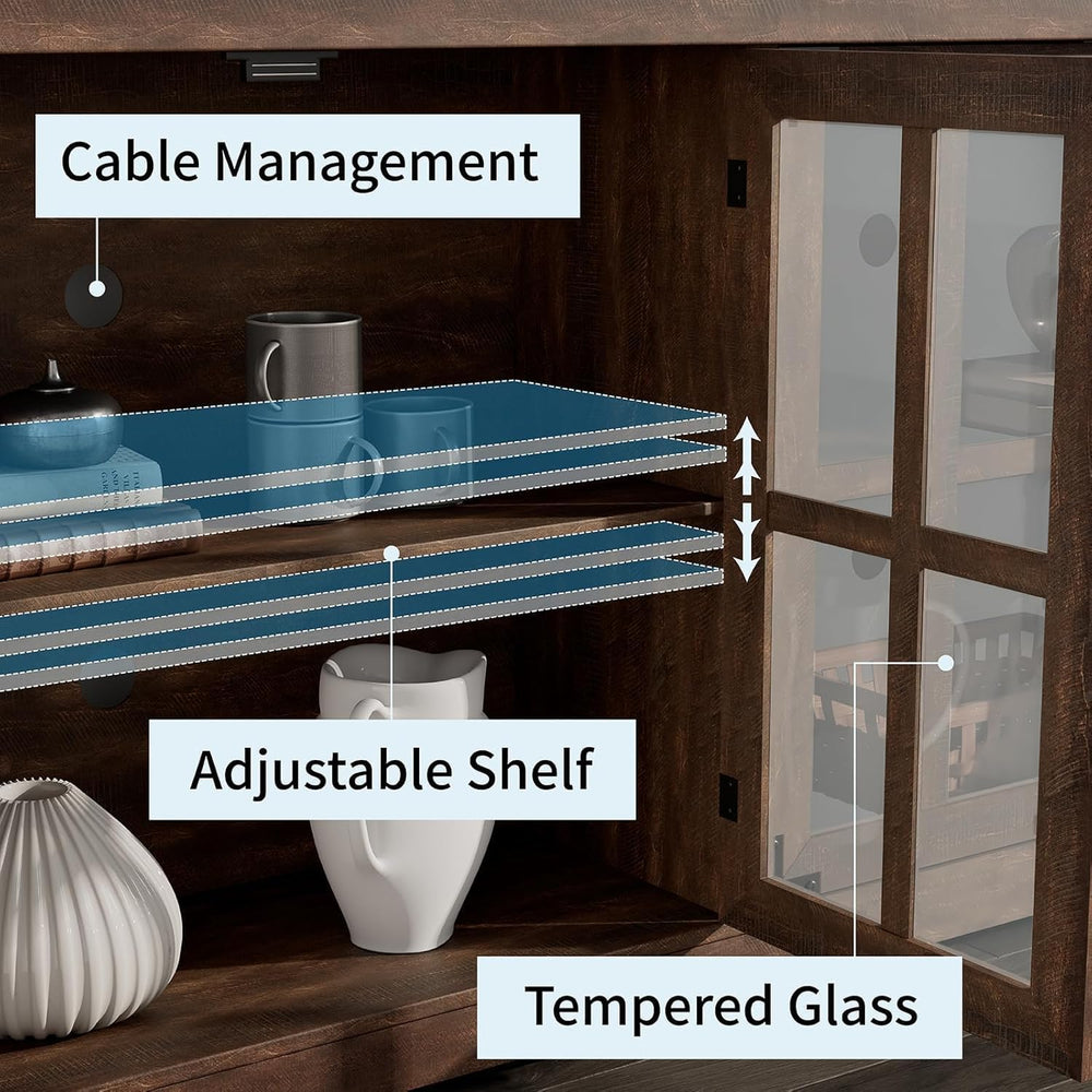 LUXOAK 63" Farmhouse TV Stand with 4 Glass Doors and Storage, Espresso |...