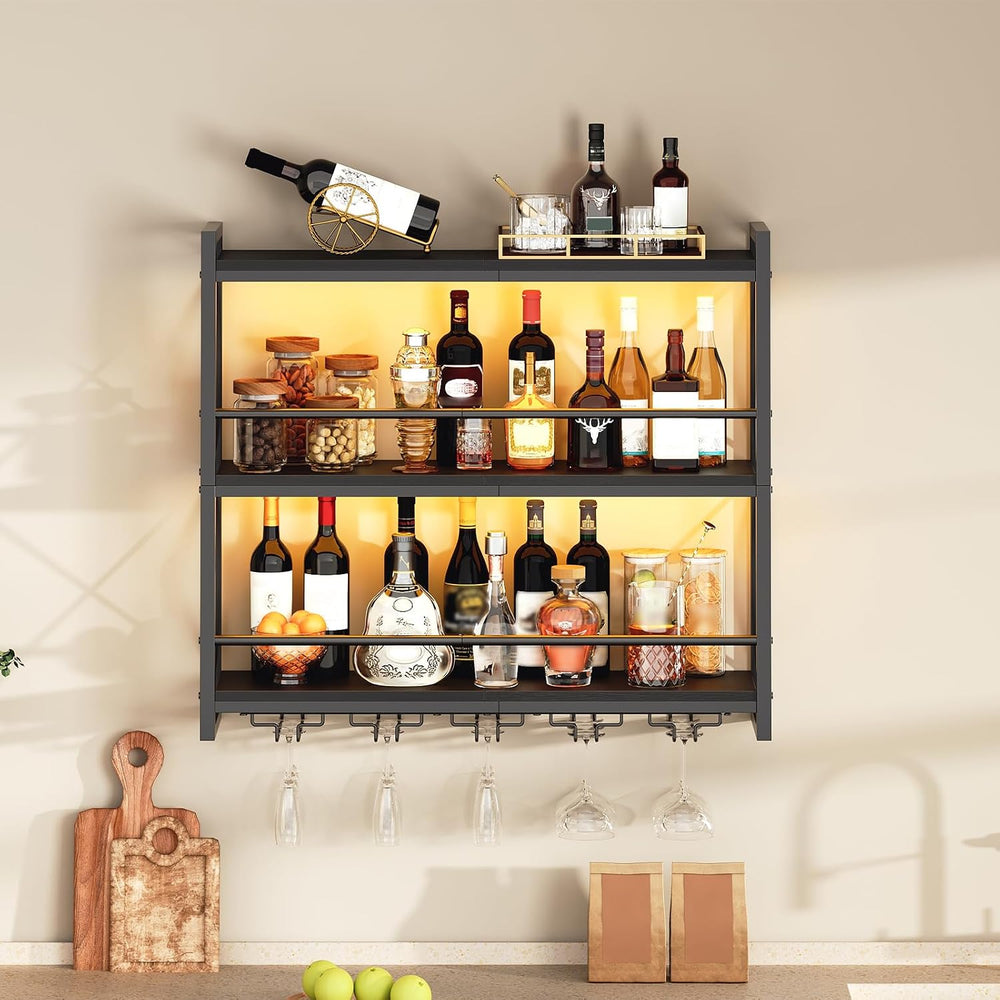 HOOBRO Wine Rack Wall Mounted, 4-Tier Wall Wine Bottle Rack with LED Light | ...