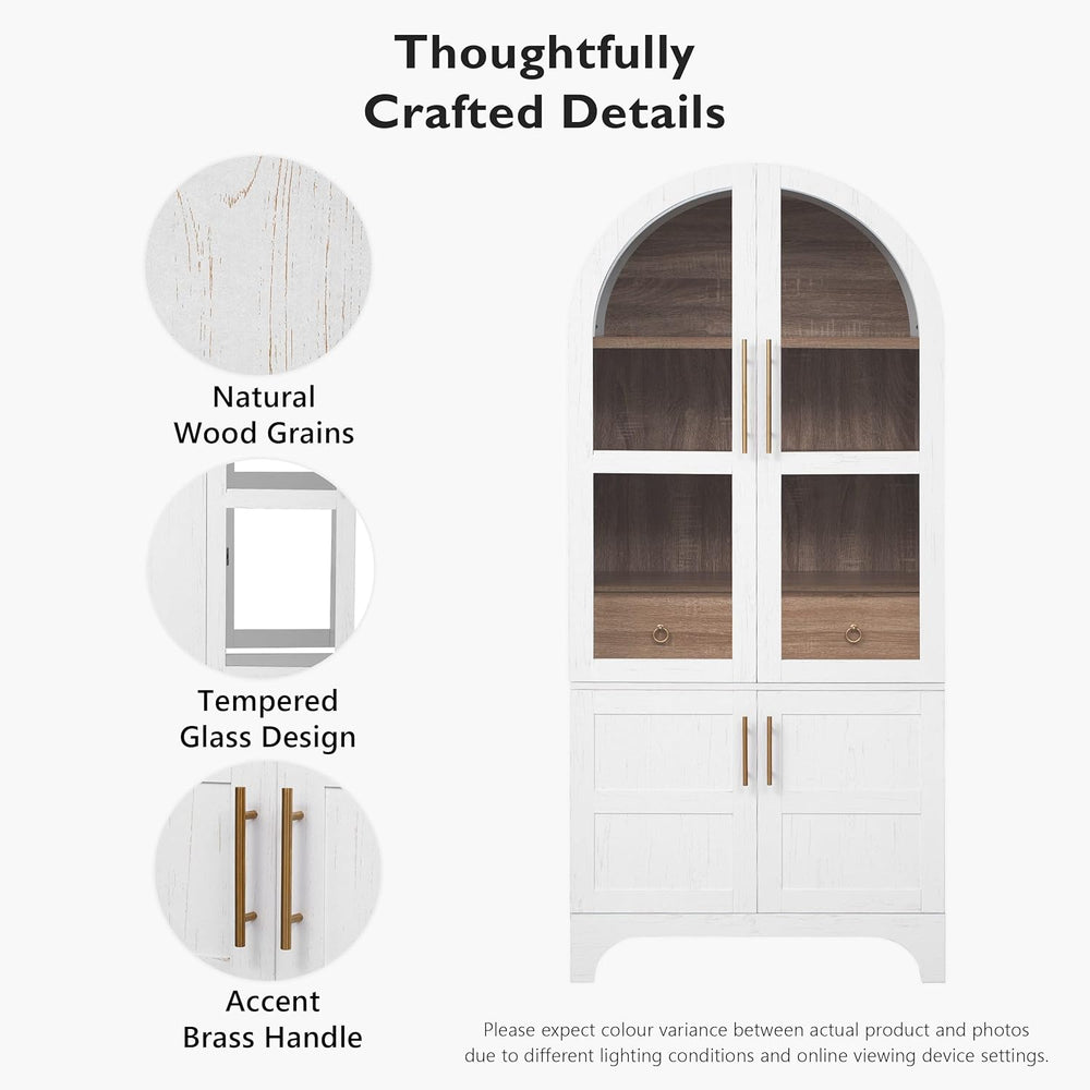71" Tall Arched Farmhouse Pantry Cabinet with Adjustable Shelves & G...