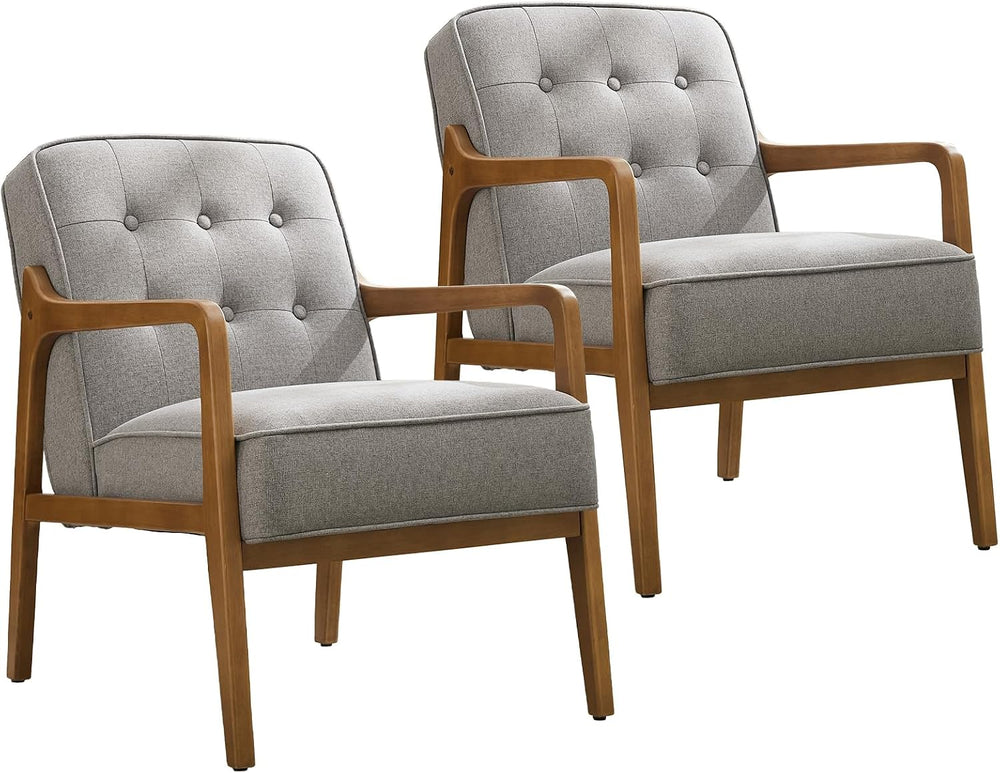 SOFTHION Linen Accent Chair Set of 2, Mid Century Modern Chair for Living Roo...