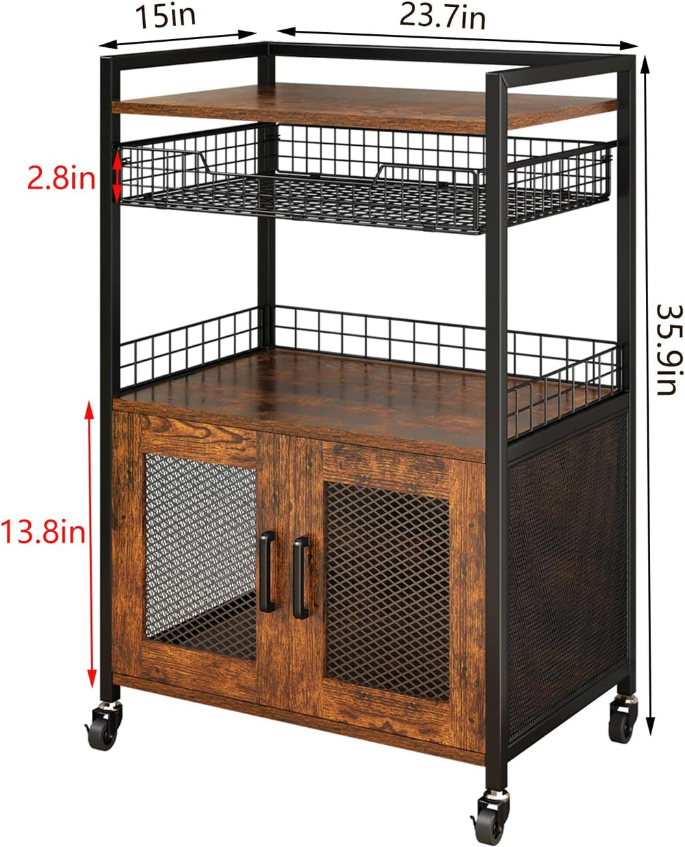 Hencawima Coffee Bar Cabinet, 3 Tier Coffee Station Table on Wheels, 35.9&quo...