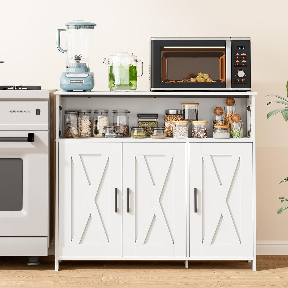 Farmhouse Coffee Bar Cabinet, Kitchen Storage Cabinet, White