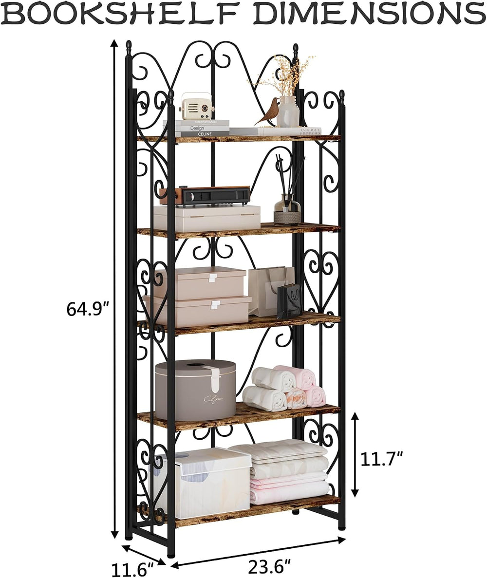JSB 5 Tier Folding Bookshelf,Industrial Storage Shelves, No Assembly Vintage ...