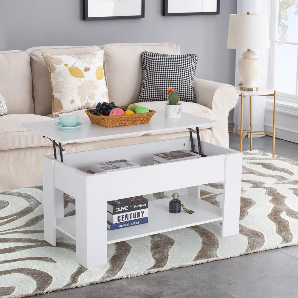 FDW | 39" Lift Top Coffee Table | White | with Hidden Storage