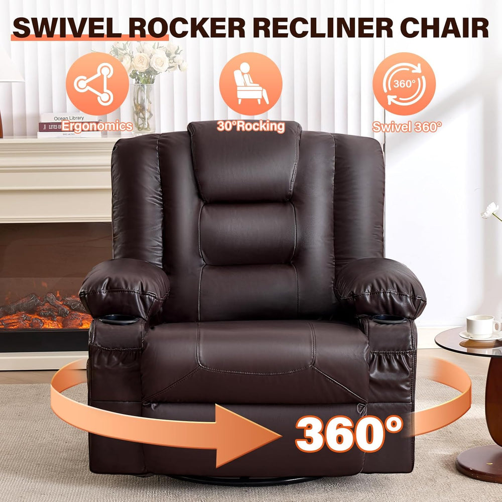 MAHOMICO Swivel Rocker Recliner Chair with Vibration Massage and Heat for Liv...