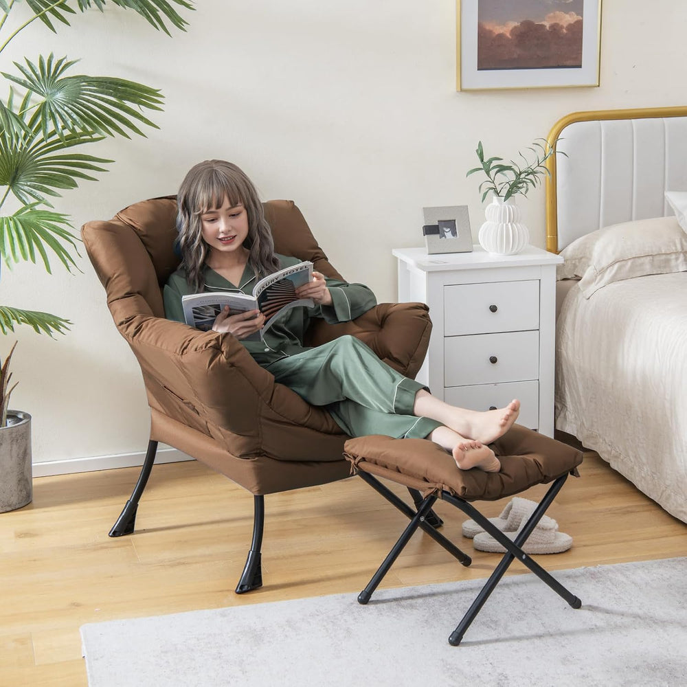 GIANTEX Lazy Chair with Ottoman, Accent Sofa Chair with Folding Footrest, Sid...