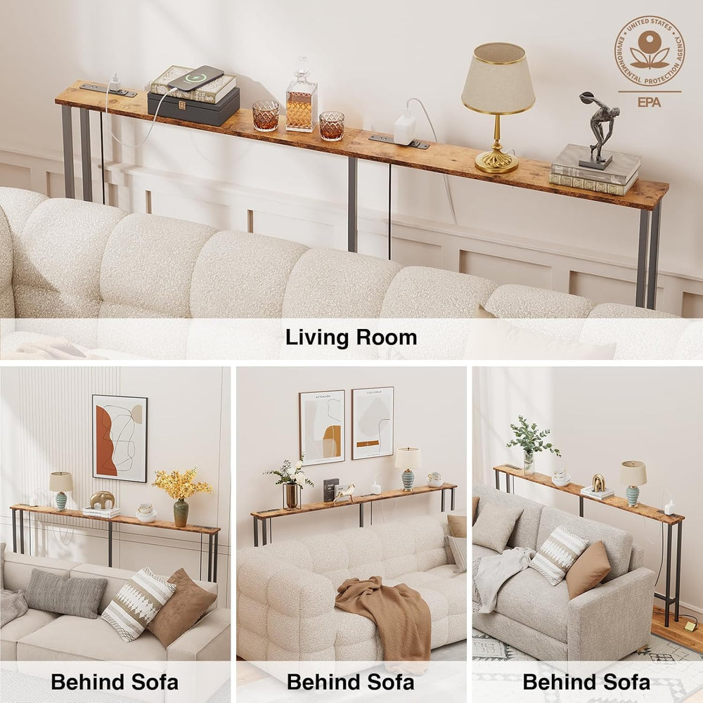 Keelian 90" Narrow Sofa Table - 2 Power Outlets & 4 USB Ports | Meta...