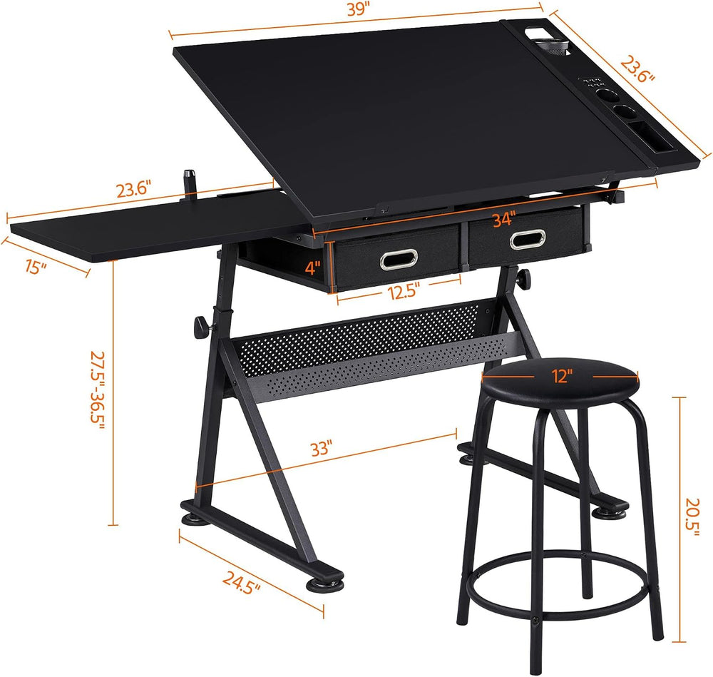 Yaheetech Art Craft Table Drawing Table Height Adjustable Drafting Desk Work ...