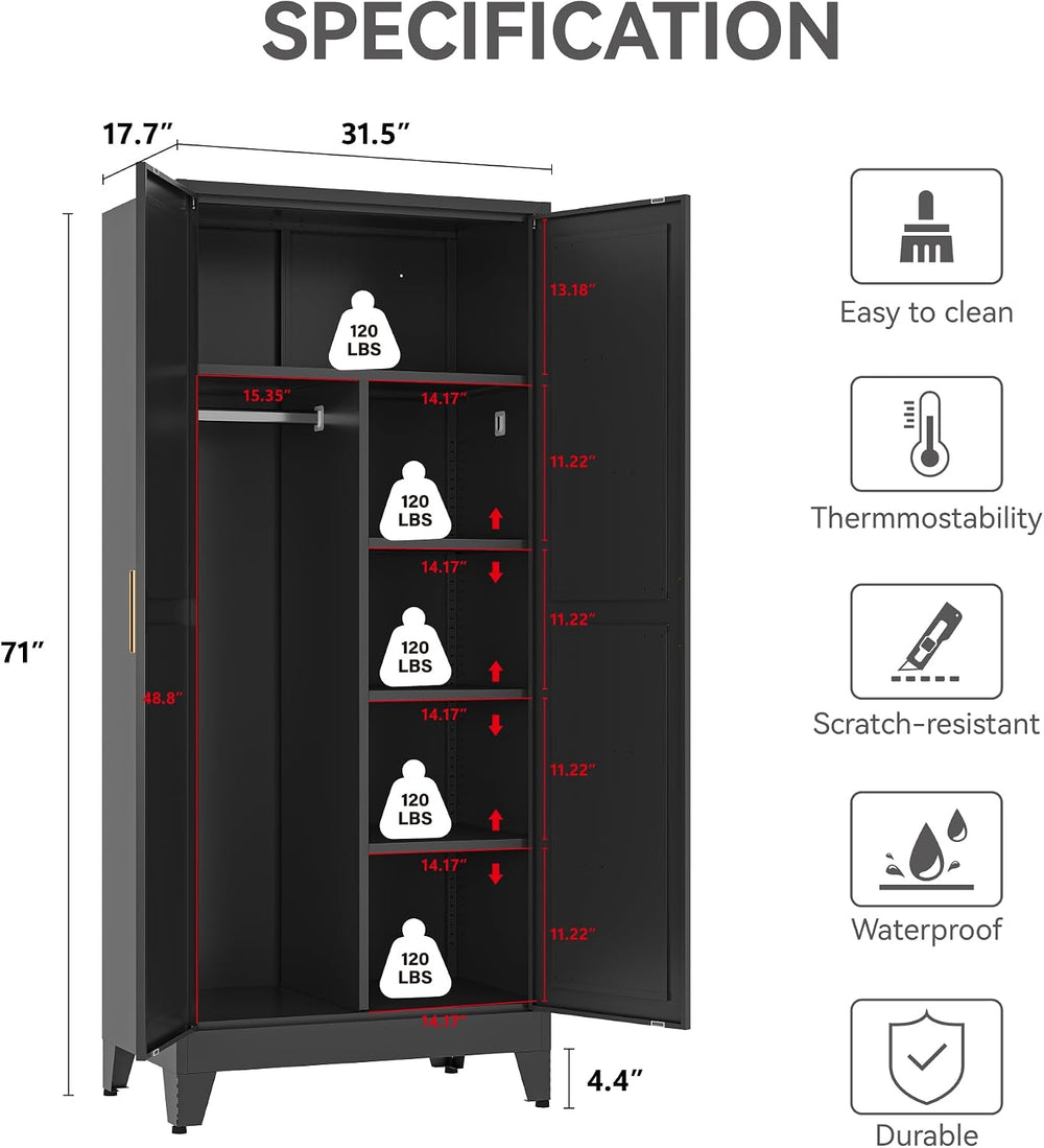 COFaR Metal Armoire Wardrobe Closet with Doors and Shelves & Hanging Rod,...