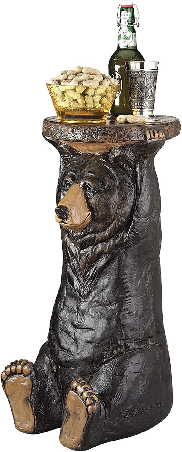 Design Toscano Black Forest Bear Pedestal Table Rustic Cabin Decor, 24 Inch T...