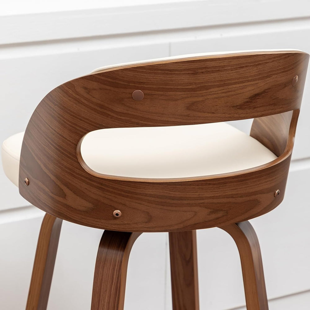 Mid Century Counter Stools with Walnut Bentwood Frame, 25" Seat Height