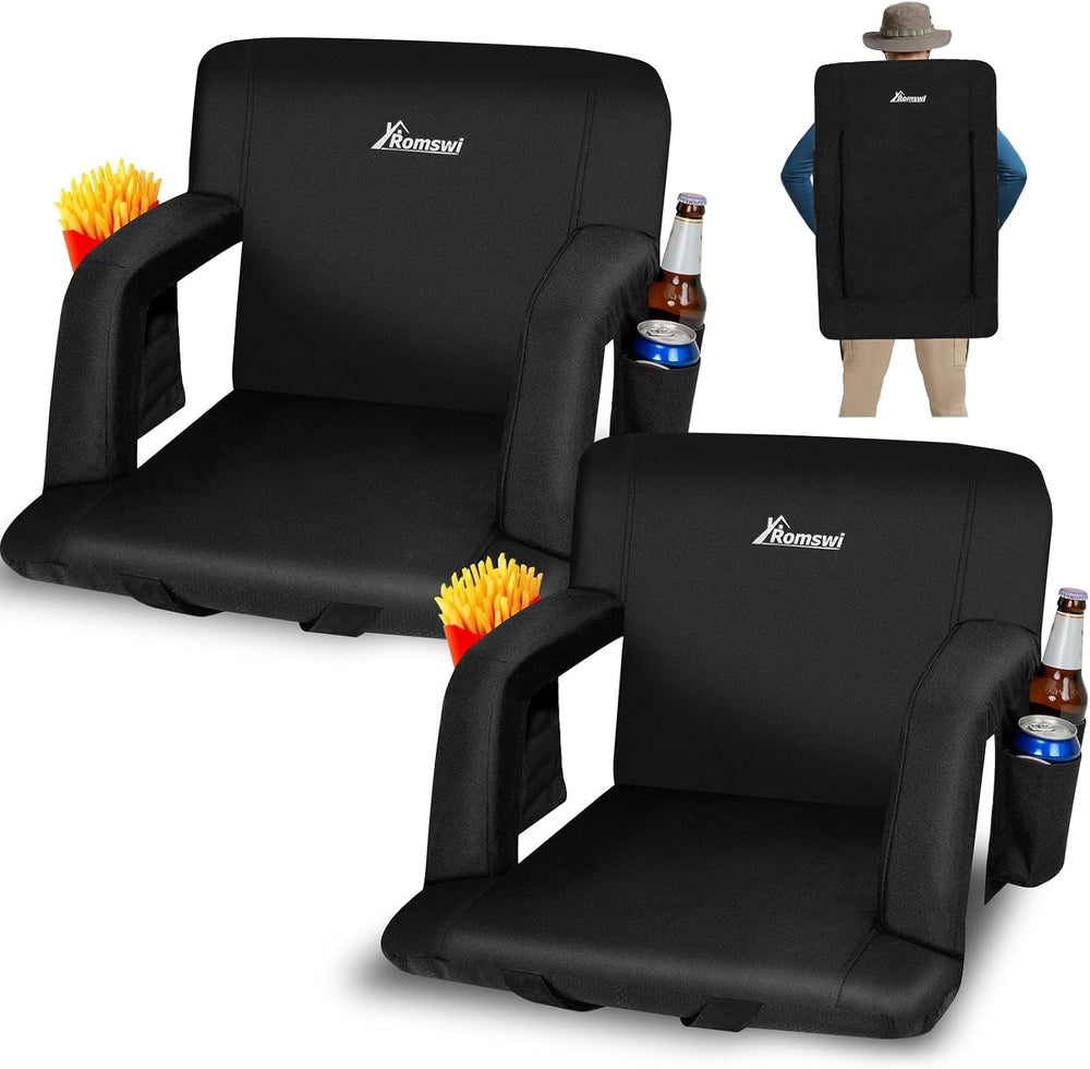 Romswi 2 Pack Wide Backpack Reclining Stadium Seat with Armrests, 6 Adjustabl...