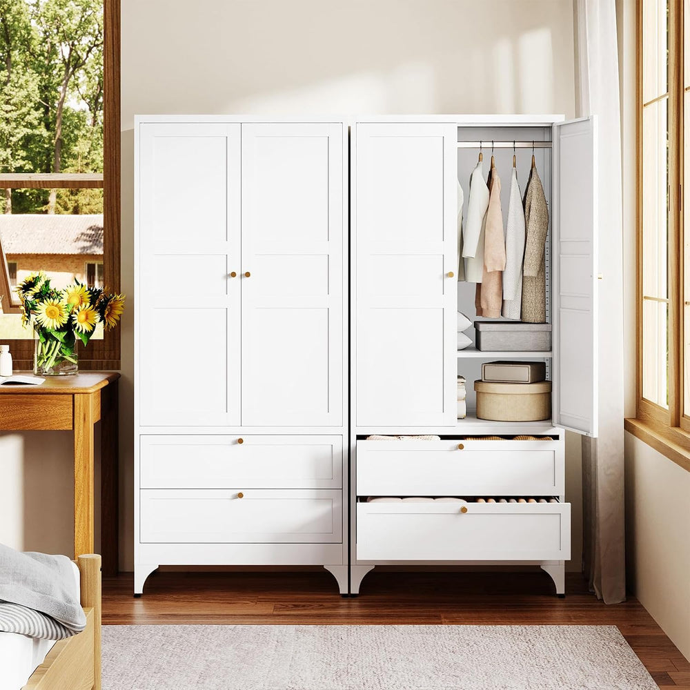 Letaya Metal Armoire Wardrobe Closet with Drawers,Clothing Storage Cabinet wi...