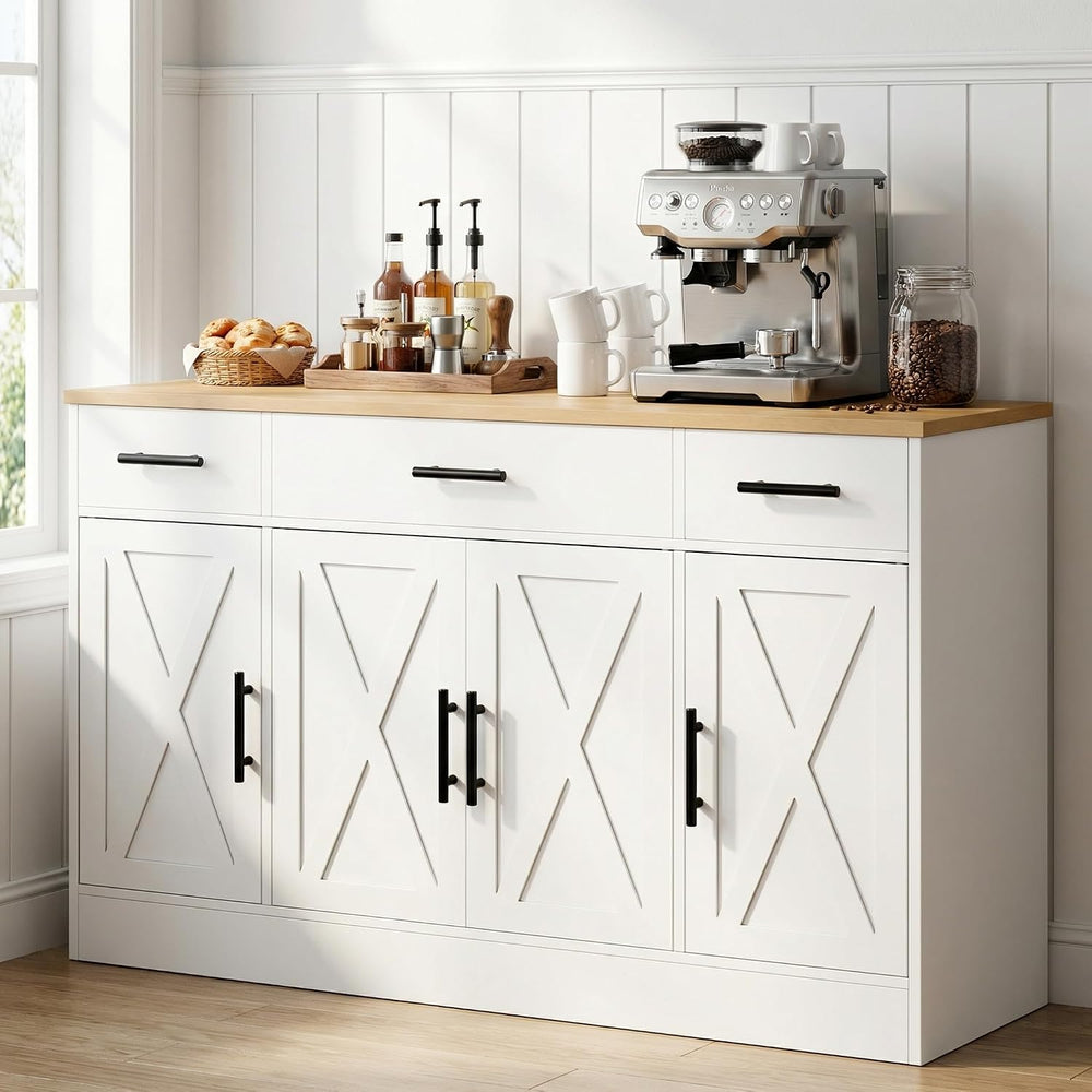 SUNLEI Coffee Bar Cabinet with Storage, Farmhouse Buffet Cabinet with 4 Doors...