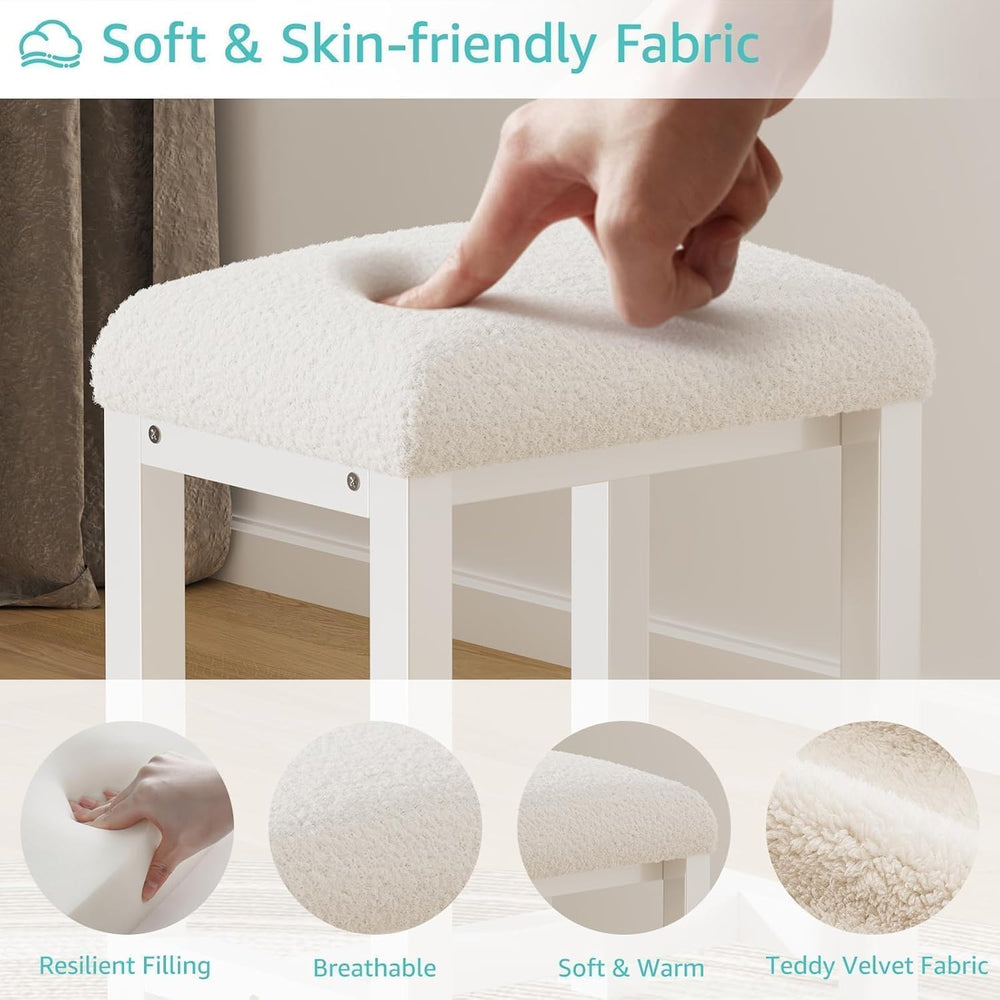 Small Vanity Stool, Cute Vanity Stools with Cushion, White Makeup Vanity Chai...