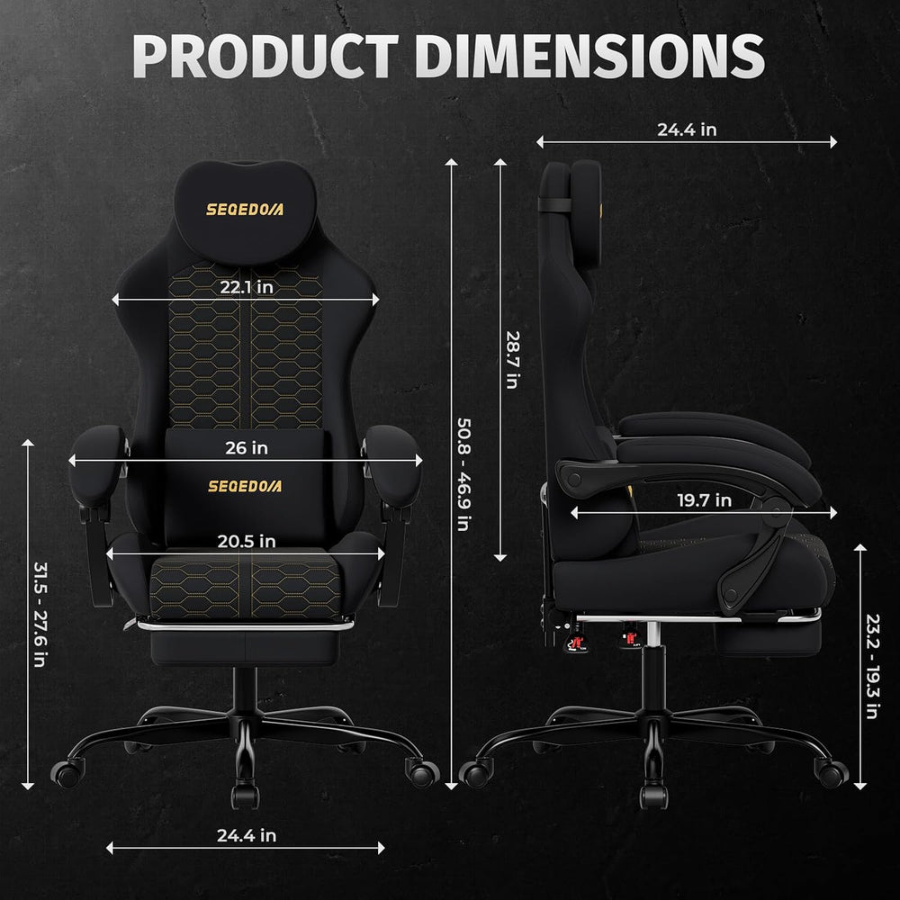 Honeycomb Embossed Gaming Chair with Footrest & Massage Lumbar Support, A...
