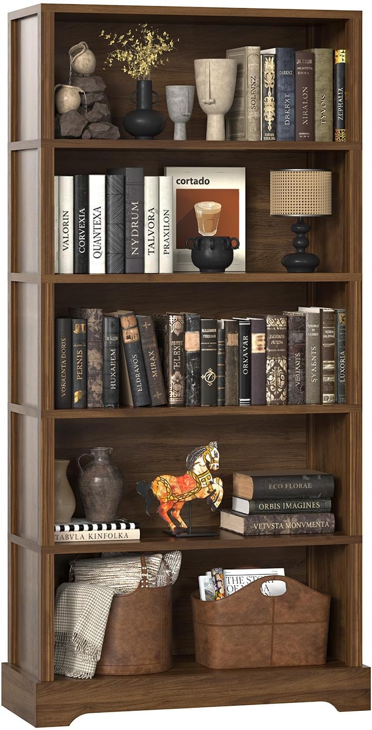 TVU 5 Tiers Wooden Bookshelf, 65.2" Tall Farmhouse Style Open Bookcase, ...