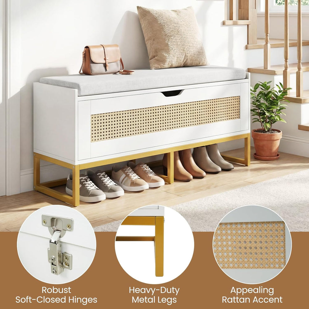 Giantex Rattan Shoe Bench, Flip-Top Entryway Bench with Removable Padded Seat...