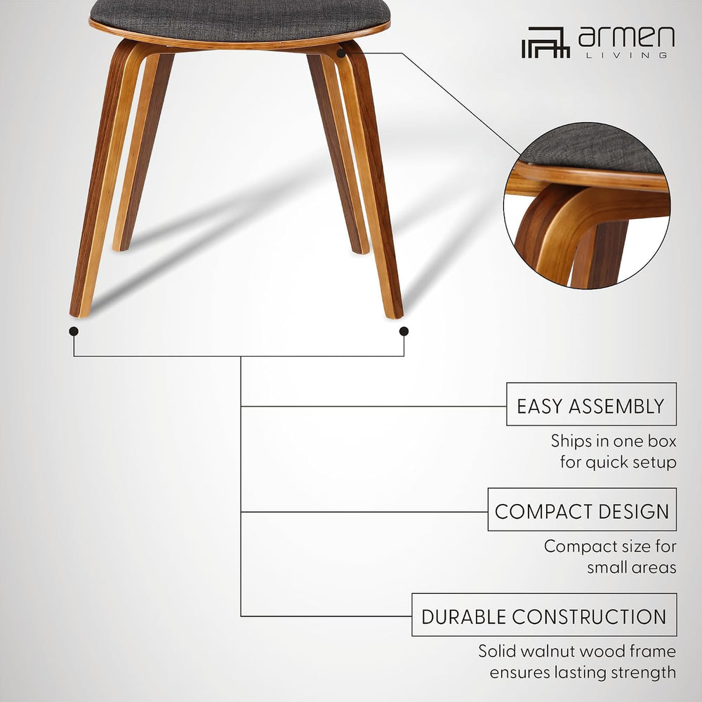 Armen Living Jaguar Dining Chair in Charcoal Fabric and Walnut Wood Finish,Ch...