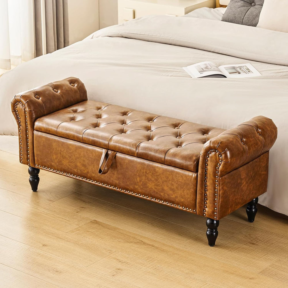 Furnimart Storage Bedroom Bench for End of Bed, Faux Leather Upholstered Stor...