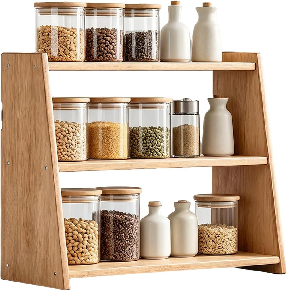 Solid Rubber Wood Spice Rack,Wood Round Side Table,Small Drink Table for Smal...