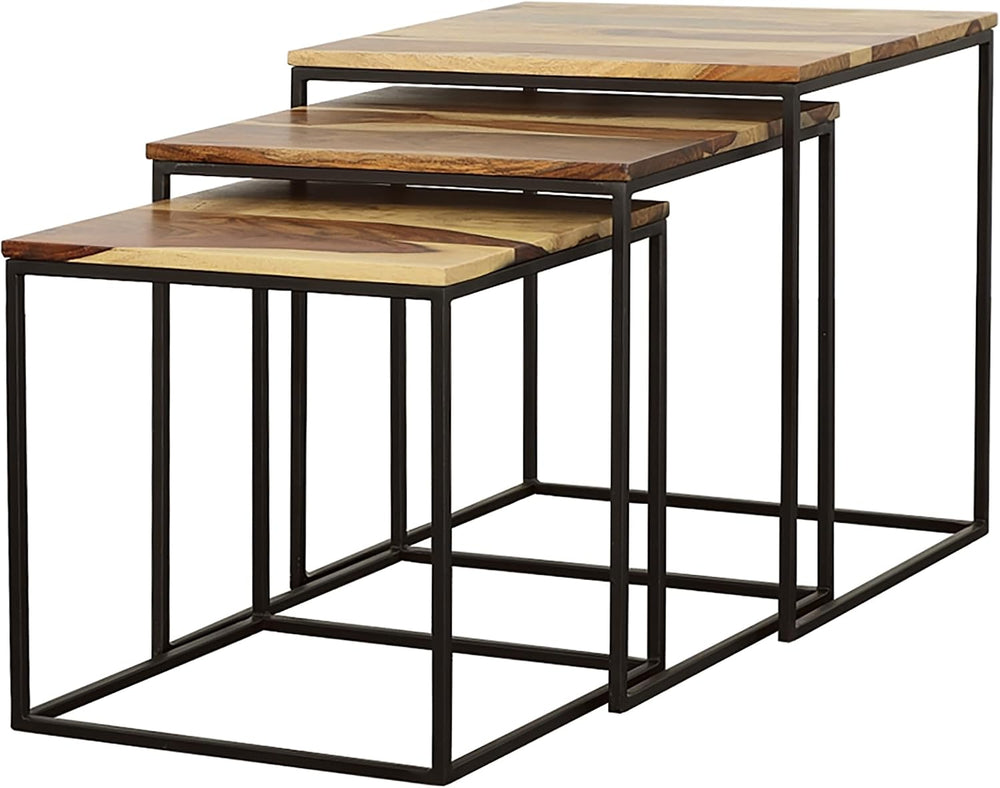 20" Natural Wood Stacking Nesting Tables, Set of Nesting Tables with Sle...