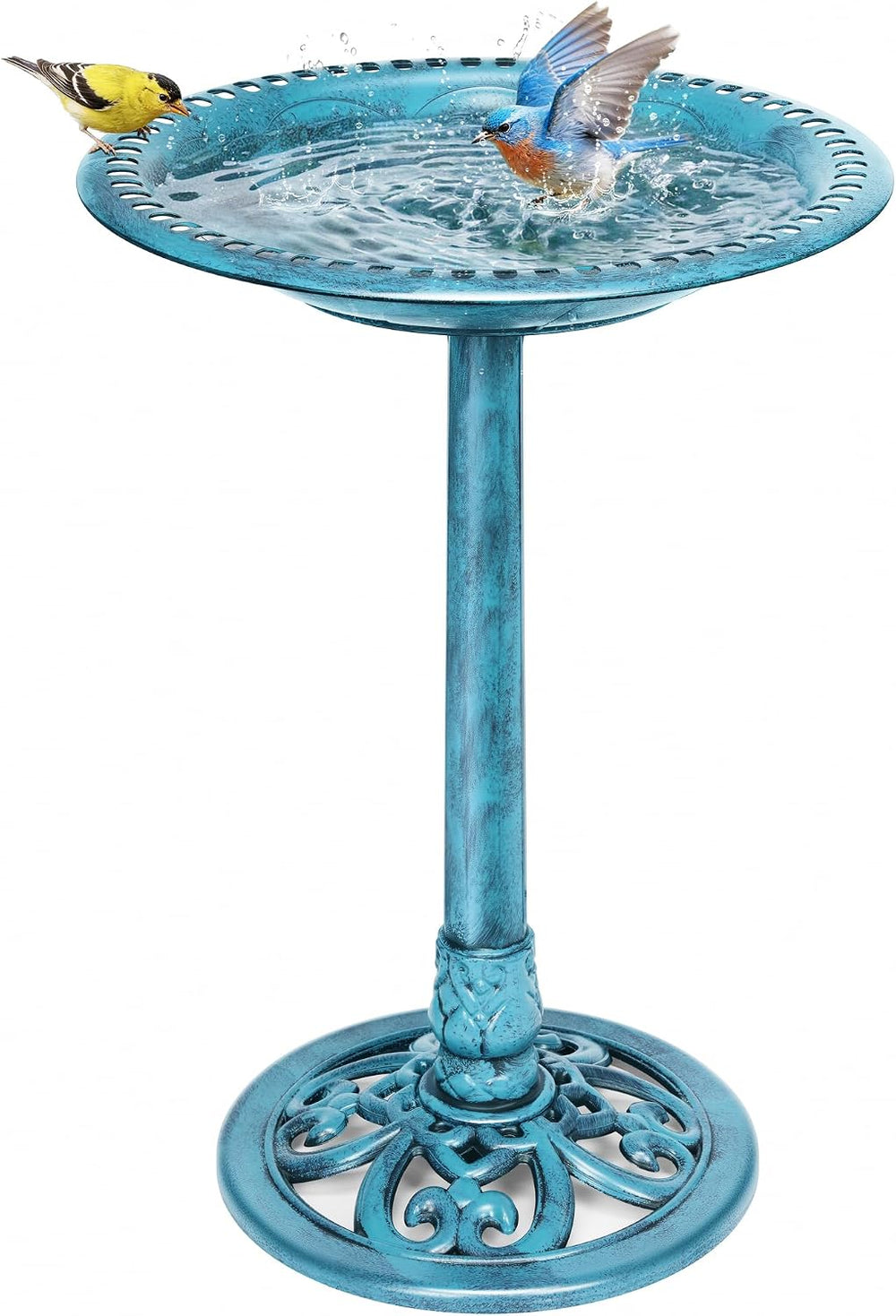 VIVOHOME Bird Bath for Outside, Polyresin Pedestal Birdbath, Blue