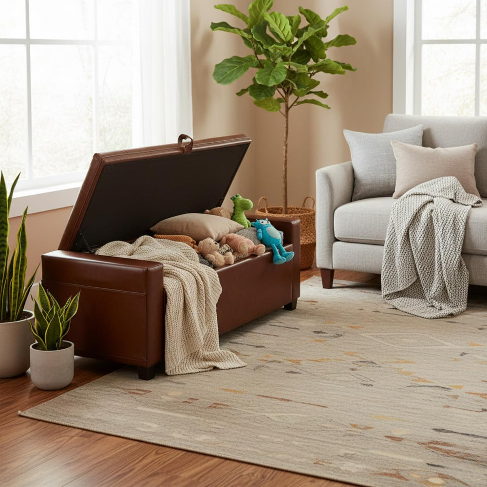43.31'' Storage Ottoman Bench, Leather Upholstered Tufted Bedroom Ben...