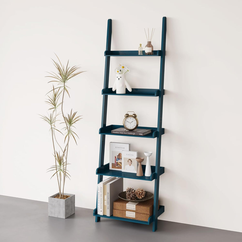 eHemco Modern 5 Tier Wall-Leaning Ladder Bookshelf Organizer, Storage Rack, 7...