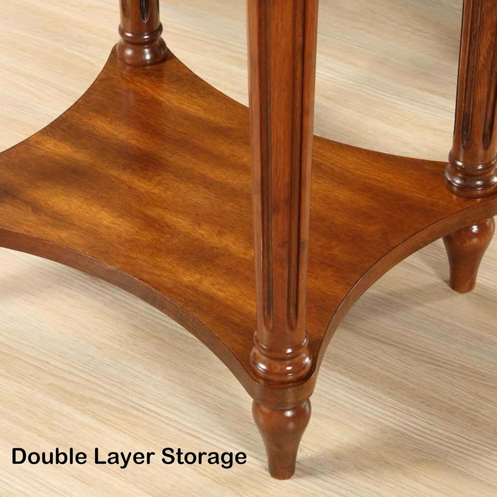 YUNMUARY-Oval End Table Cherry Finish Wood Side Table with Storage Shelf,Mode...