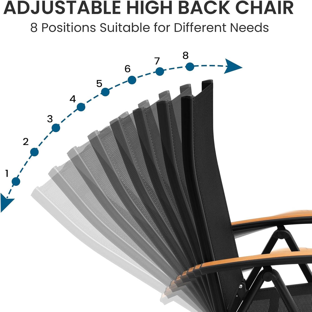 Crestlive Products Folding Patio Chairs Set of 2, 8-Level Adjustable Outdoor ...