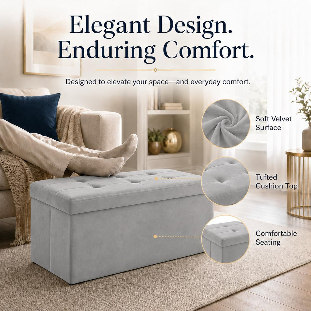 ALASDO 30 Inch Folding Storage Ottoman Bench with Hidden Storage, Velvet Stor...