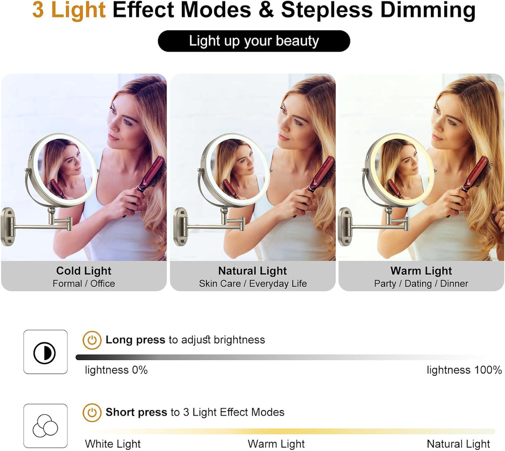 IMIKONA 9" Wall Mounted Lighted Makeup Mirror,4000mAh Rechargeable Doubl...