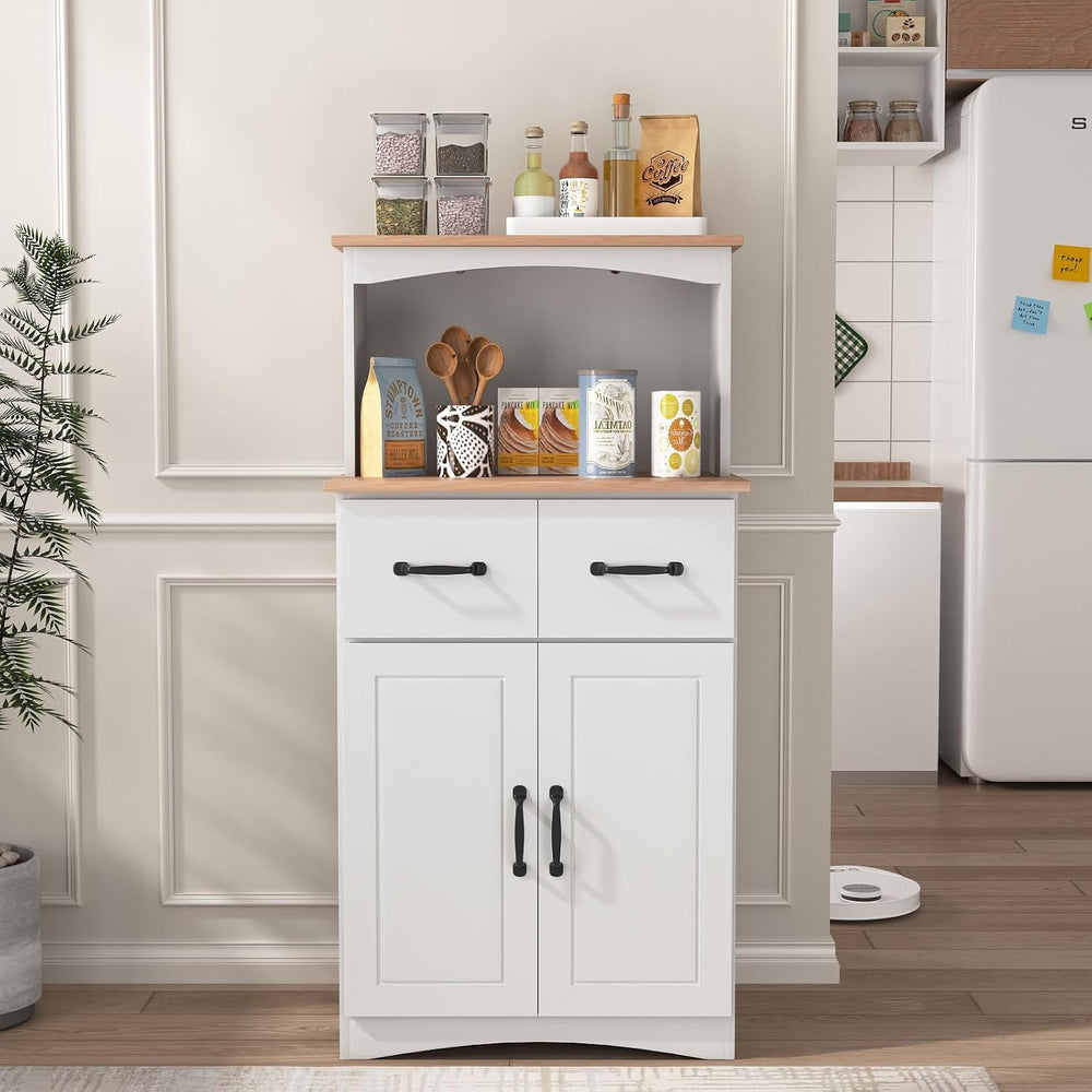 Spaco Microwave Cabinet with Storage,Modern Kitchen Pantry Storage Cabinet wi...