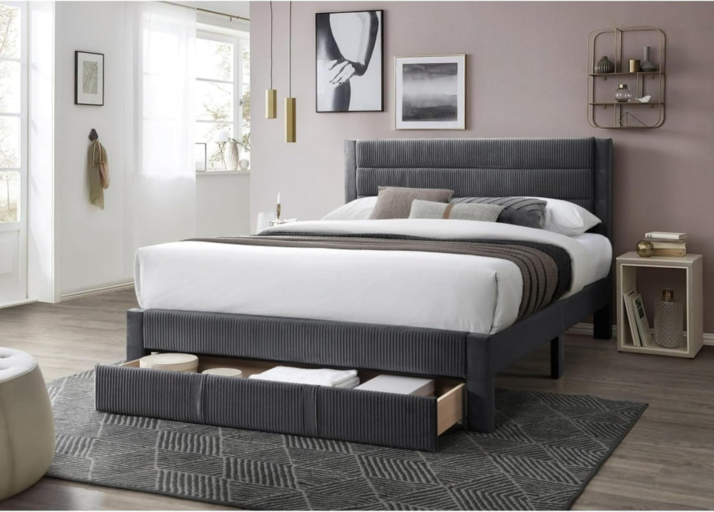 Corduroy Upholstered Platform Bed Frame with Horizontal Channel Tufting Woode...
