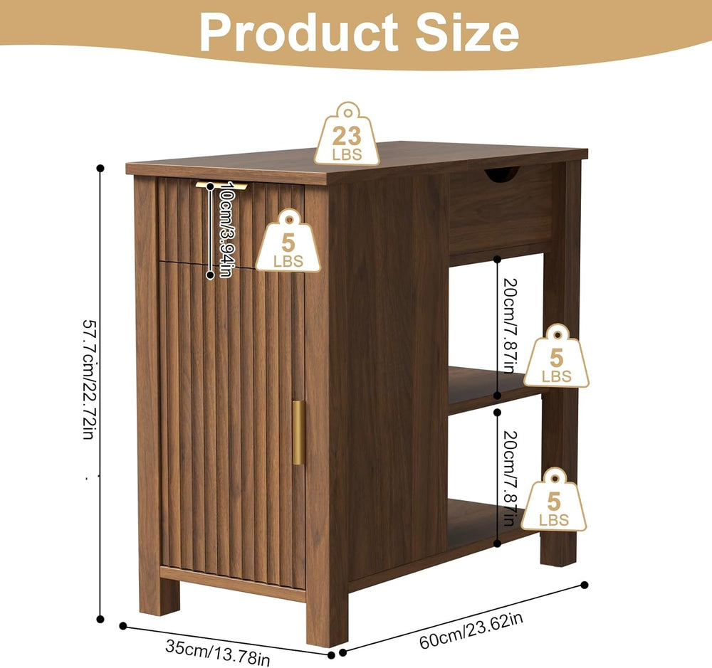 End Table with Charging Station 24'' Nightstand with Charging Station...