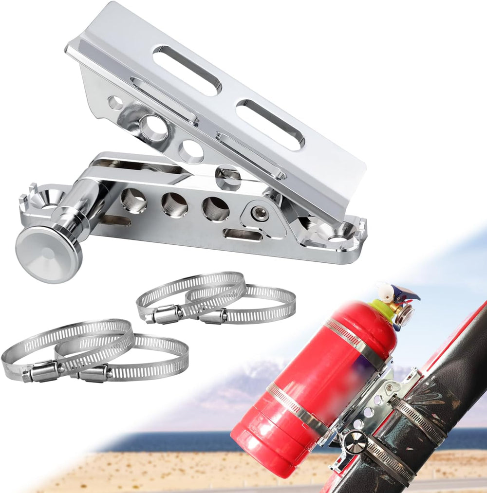 Chrome Quick Release Roll Bar Fire Extinguisher Mount Compatible with for Jee...