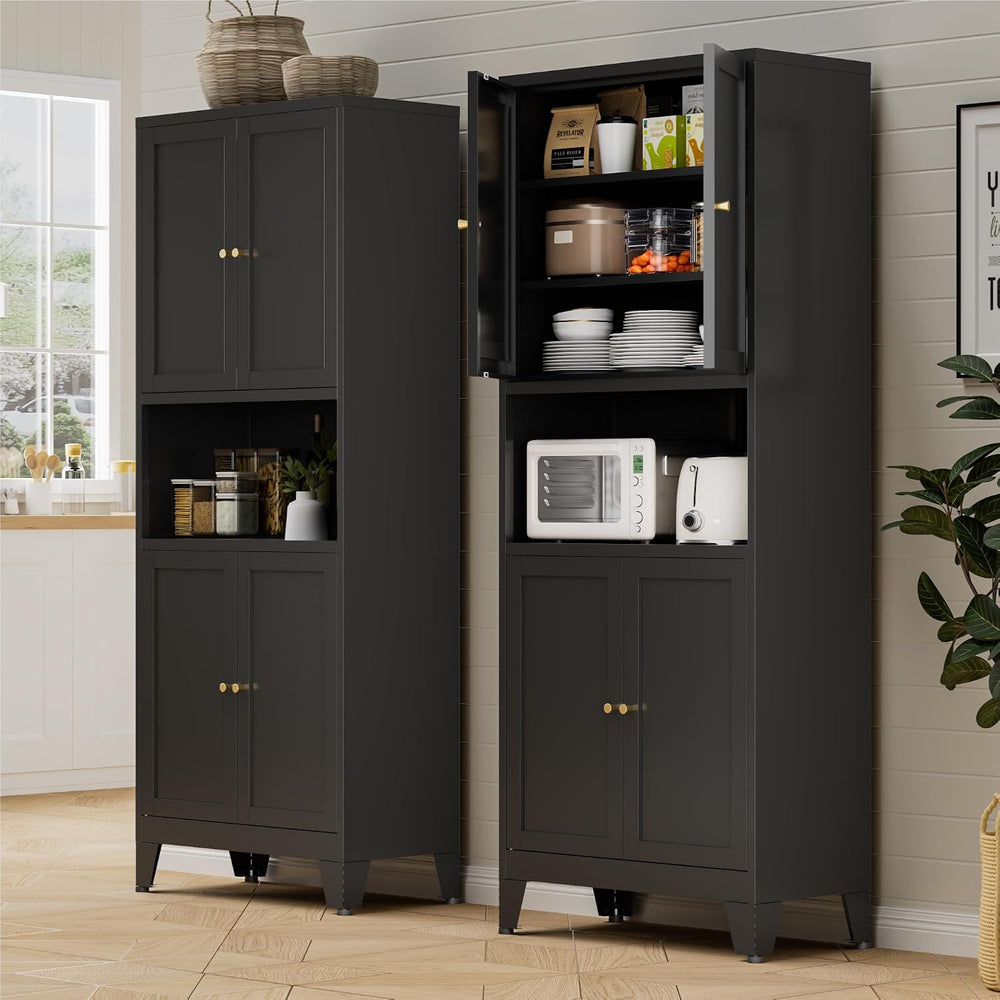 Bevivog Tall Pantry Cabinet with Microwave Shelf, 69" Metal Storage Cabi...