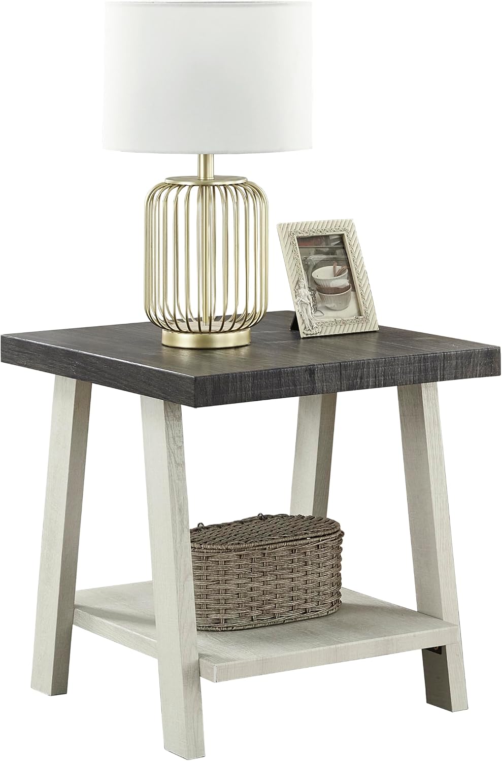 Modern Industrial Wooden End Table, 2-Tier Small Sofa Side Table with Storage...